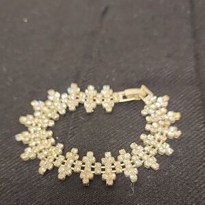 Crystal Floral Statement Bracelet - Gold Tone
